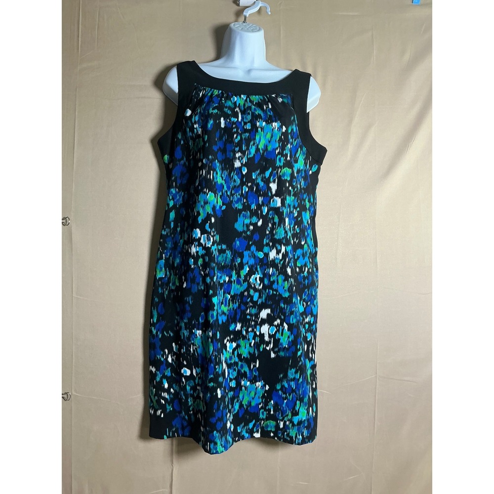 AB Studio Womens Size 12‎ Abstract Blue Green Ikat Print Sleeveless Shift Dress - Picture 2 of 11